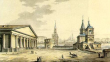 Репродукция картины "view of manege, kutafya tower and churches of st. nicholas in the sapozhki" художника "воробьёв максим"