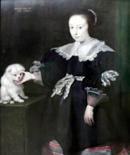 Копия картины "portrait of an eleven year old girl with a dog, dressed in spanish fashion" художника "вос корнелис де"