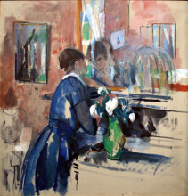 Репродукция картины "lady in blue in front of a mirror" художника "воутерс рик"
