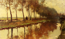 Картина "a peasant woman on a path along a canal" художника "вреденбург корнелис"