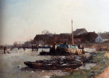 Картина "winterfun on de loswal, hattem" художника "вреденбург корнелис"