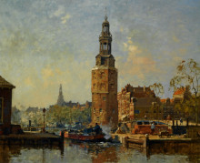 Картина "a view of the montelbaanstoren amsterdam" художника "вреденбург корнелис"