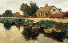 Репродукция картины "farm along the canal" художника "вреденбург корнелис"