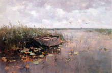 Копия картины "view of a puddle and a boat" художника "вреденбург корнелис"
