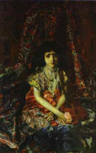 Репродукция картины "девочка на фоне персидского ковра" художника "врубель михаил"