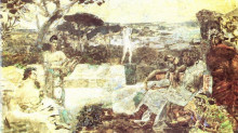 Картина "italy. scenes of ancient life. (sketch for the curtain in russian private opera)" художника "врубель михаил"