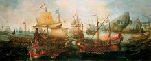 Репродукция картины "attack on spanish treasure galleys, portugal" художника "врум хендрик корнелис"
