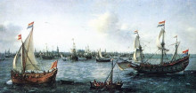 Репродукция картины "the harbour in amsterdam" художника "врум хендрик корнелис"