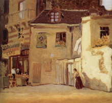 Репродукция картины "the cafe of paris corner" художника "вуд грант"