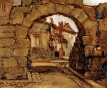 Репродукция картины "the gate within the city walls" художника "вуд грант"