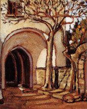 Репродукция картины "the courtyard of italy" художника "вуд грант"