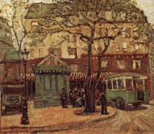 Картина "greenish bus in street of paris" художника "вуд грант"