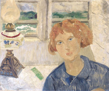 Картина "girl and lamp in a cornish window" художника "вуд кристофер"