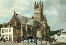 Репродукция картины "church and market, brittany" художника "вуд кристофер"