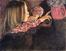 Картина "dziewczynka z wazonem z kwiatami" художника "выспяньский станислав"