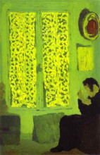 Репродукция картины "the green interior or figure in front of a window with drawn" художника "вюйар эдуар"