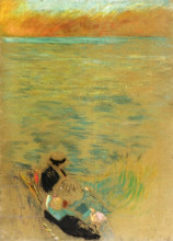 Репродукция картины "sea at sunset, women on the shore" художника "вюйар эдуар"