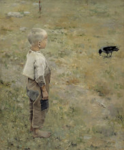 Репродукция картины "boy with a crow" художника "галлен-каллела аксели"