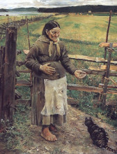 Картина "old woman with a cat" художника "галлен-каллела аксели"