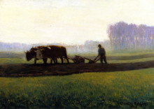 Репродукция картины "oxen ploughing" художника "ганьон кларенс"