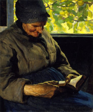 Репродукция картины "old woman reading" художника "ганьон кларенс"