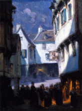 Репродукция картины "street, monlight, mont-saint-michel" художника "ганьон кларенс"