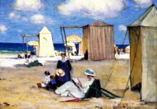 Репродукция картины "the beach at dinard" художника "ганьон кларенс"