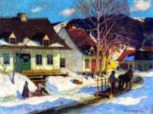 Репродукция картины "a quebec village street, winter" художника "ганьон кларенс"