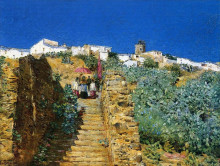 Репродукция картины "church procession, spanish steps" художника "гассам чайльд"