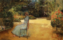 Репродукция картины "the artist&#39;s wife in a garden, villiers-le-bel" художника "гассам чайльд"