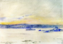 Картина "afterglow, gloucester harbor (aka ten pound island light)" художника "гассам чайльд"
