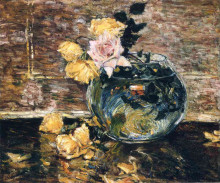 Репродукция картины "roses in a vase" художника "гассам чайльд"