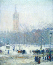 Картина "madison square - snowstorm" художника "гассам чайльд"
