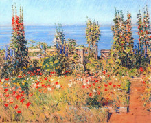 Картина "hollyhocks, isles of shoals" художника "гассам чайльд"