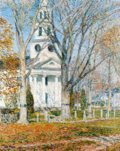 Копия картины "church at old lyme" художника "гассам чайльд"