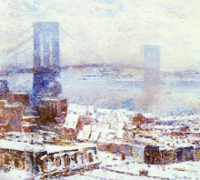 Копия картины "brooklyn bridge in winter" художника "гассам чайльд"