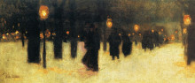 Картина "across the common on a winter evening" художника "гассам чайльд"