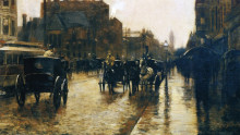 Репродукция картины "columbus avenue rainy day" художника "гассам чайльд"
