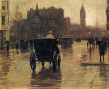 Репродукция картины "columbus avenue, rainy day" художника "гассам чайльд"