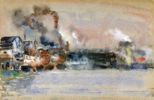 Картина "portland harbor" художника "гассам чайльд"