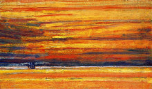 Репродукция картины "sailing vessel at sea, sunset" художника "гассам чайльд"