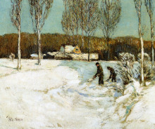 Репродукция картины "shoveling snow, new england" художника "гассам чайльд"