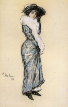 Репродукция картины "portrait of a lady in blue dress" художника "гассам чайльд"