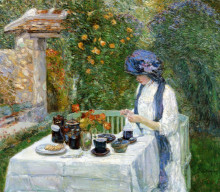 Репродукция картины "the terre-cuite tea set (aka french tea garden)" художника "гассам чайльд"