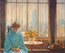 Репродукция картины "the breakfast room, winter morning" художника "гассам чайльд"