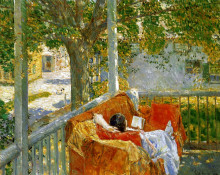 Картина "couch on the porch, cos cob" художника "гассам чайльд"