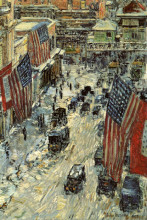 Картина "flags on 57th street, winter" художника "гассам чайльд"