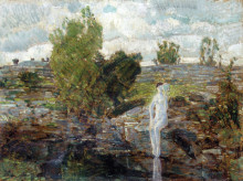 Репродукция картины "the quarry pool, folly cove, cape ann" художника "гассам чайльд"