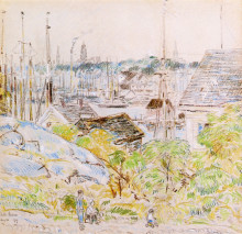 Картина "the harbor of a thousand masts, gloucester" художника "гассам чайльд"