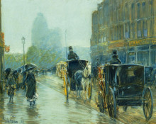 Копия картины "horse drawn cabs at evening, new york" художника "гассам чайльд"